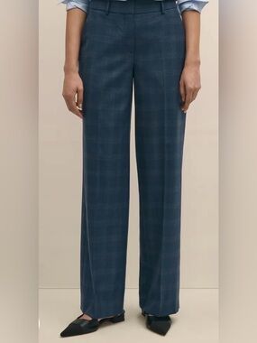 Brooks Brothers Navy Plaid Wide-Leg Trousers